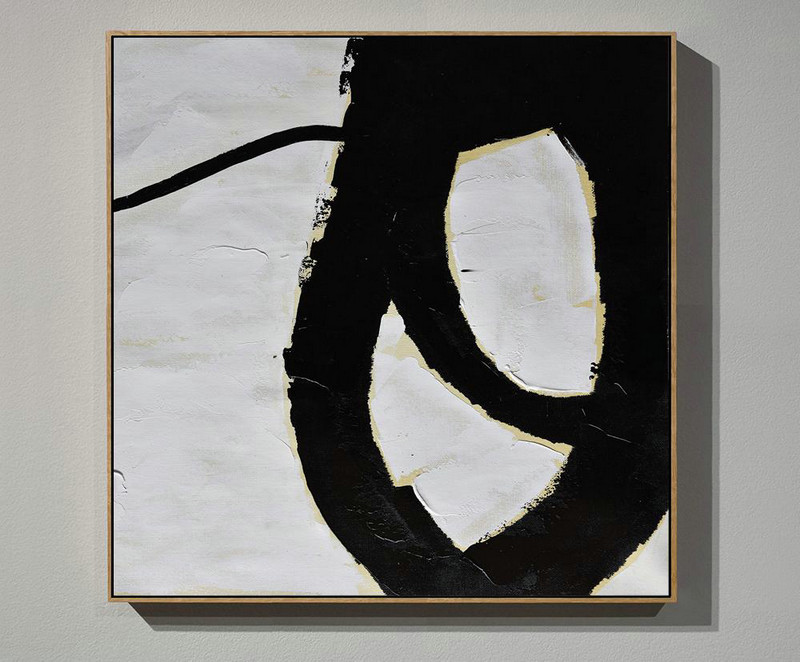 Handmade Minimal Art Palette Knife Canvas Painting, Black White Beige,Oversized Custom Canvas Art #G2D9 - Click Image to Close